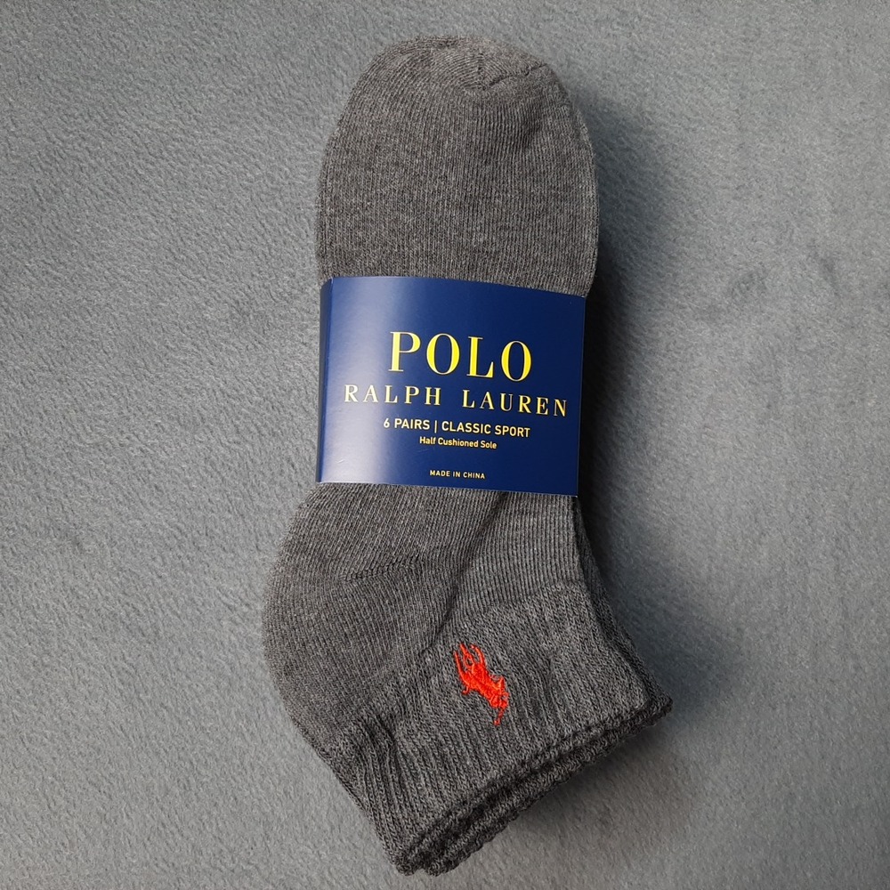 Polo Ralph Lauren Socks Mens Gray 6 Pairs Classic Sport Cushion PRL ZP113869PK6N